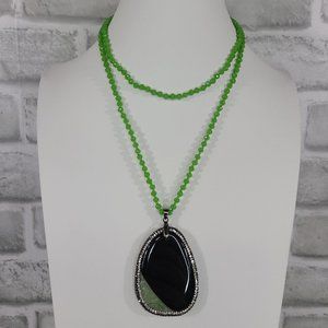 Necklace Agate Black Green Druzy Stone Cabachon Pendant Glass Beads Custom Made